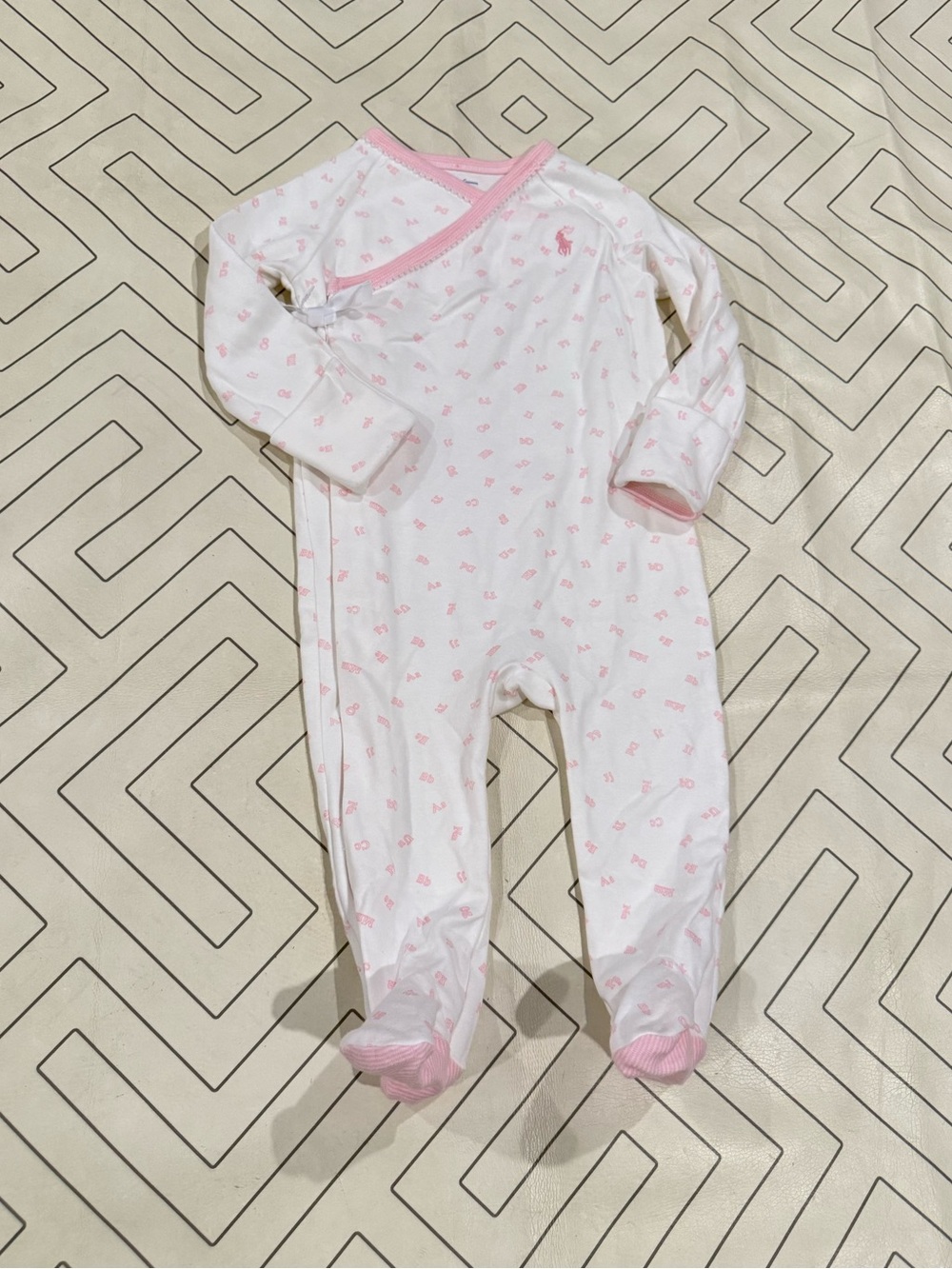 Ralph Lauren Pink & White Baby Footed Kimono Pajama